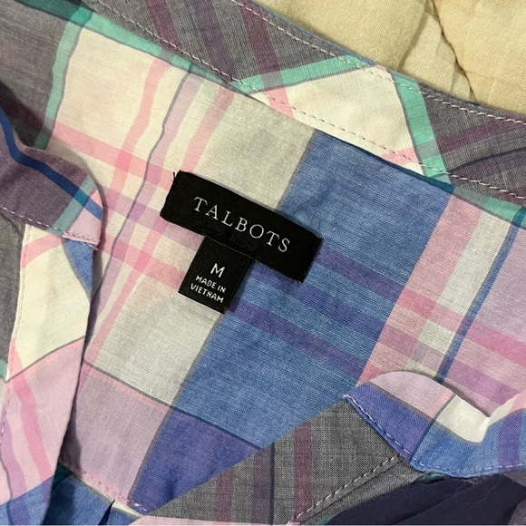 Womens Talbots Pink and Blue Striped Quarter Button Down Plaid Top Size Medium - Picture 4 of 4
